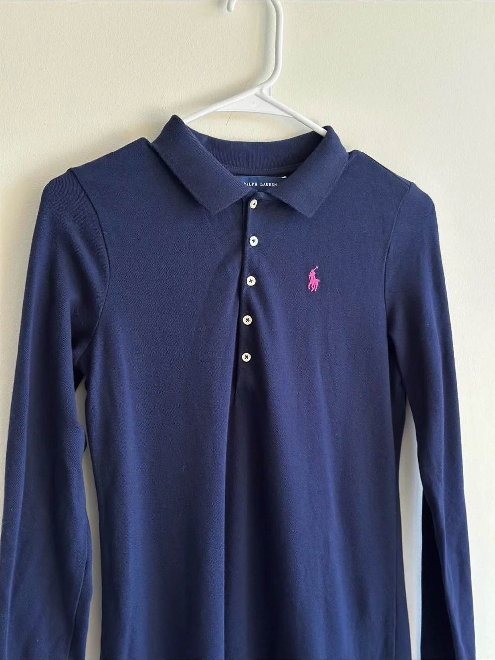 Ralph Lauren Girls Polo Dress Navy Ruffle Stripe Hem XL 16